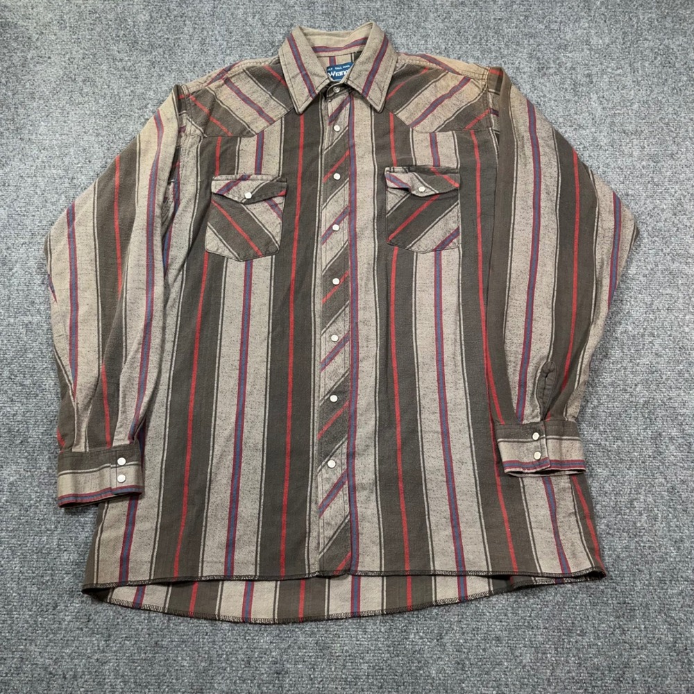 Wrangler Western Chamois Shirt Mens XLT Tall Man Pearl Snap Striped Cowboy Faded